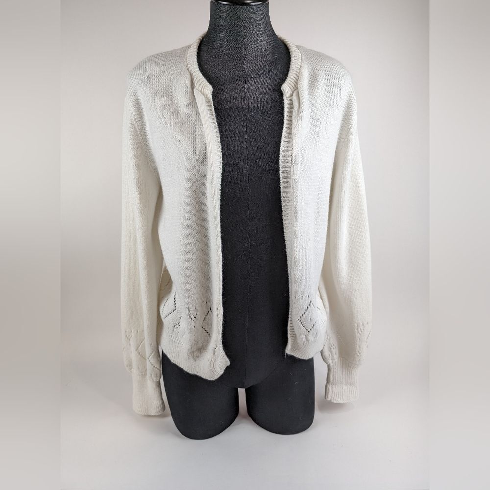 Vintage White Open-Front Knit Cardigan